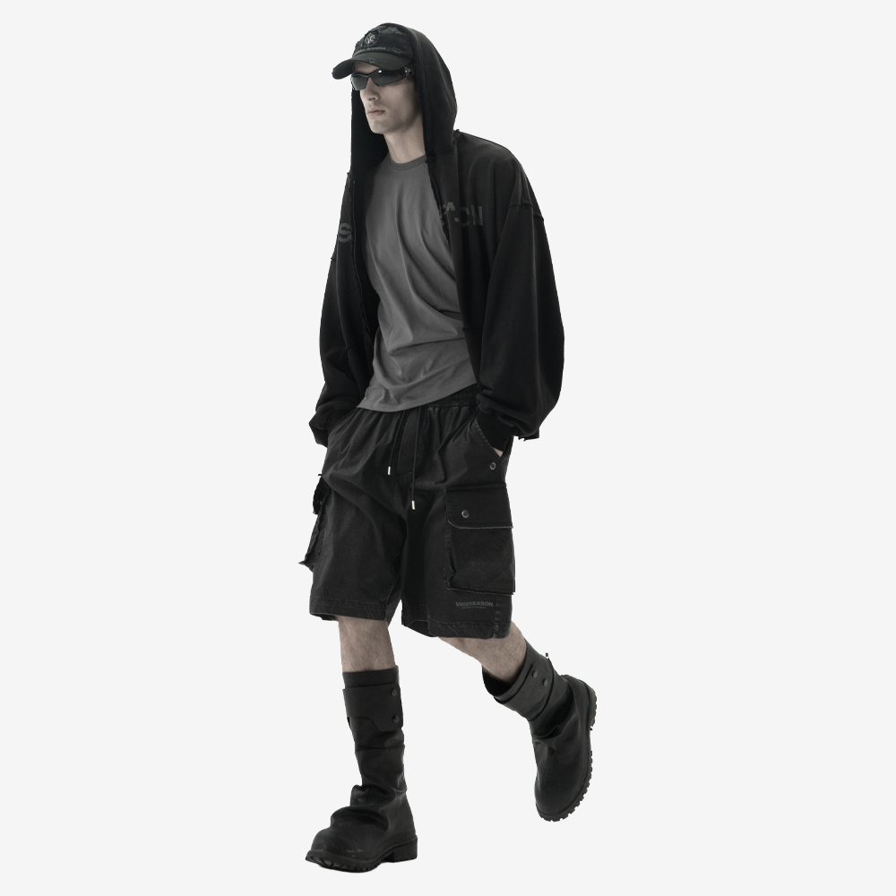 WET STONE Baggy Shorts, Black#114848