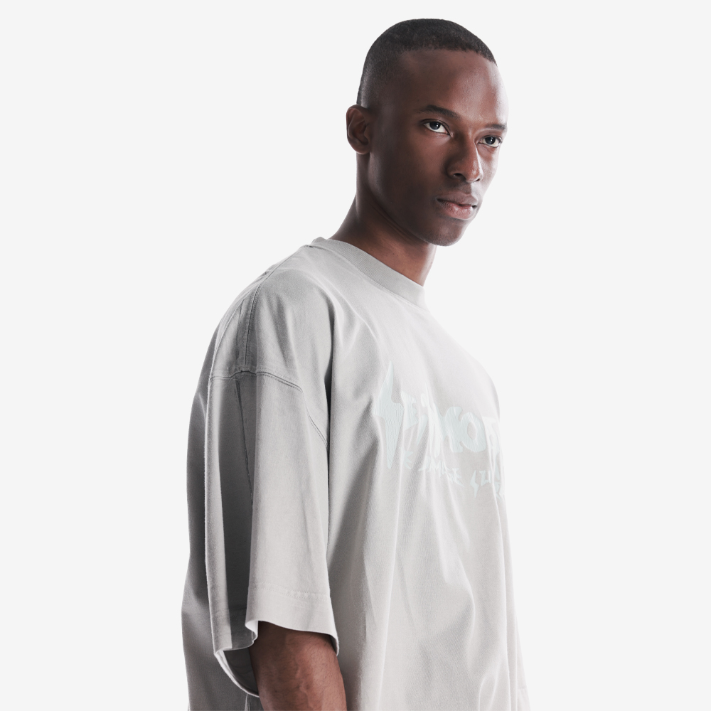 Spray-Painted Cracked Logo Loose Fit Tee, Light Grey#111990