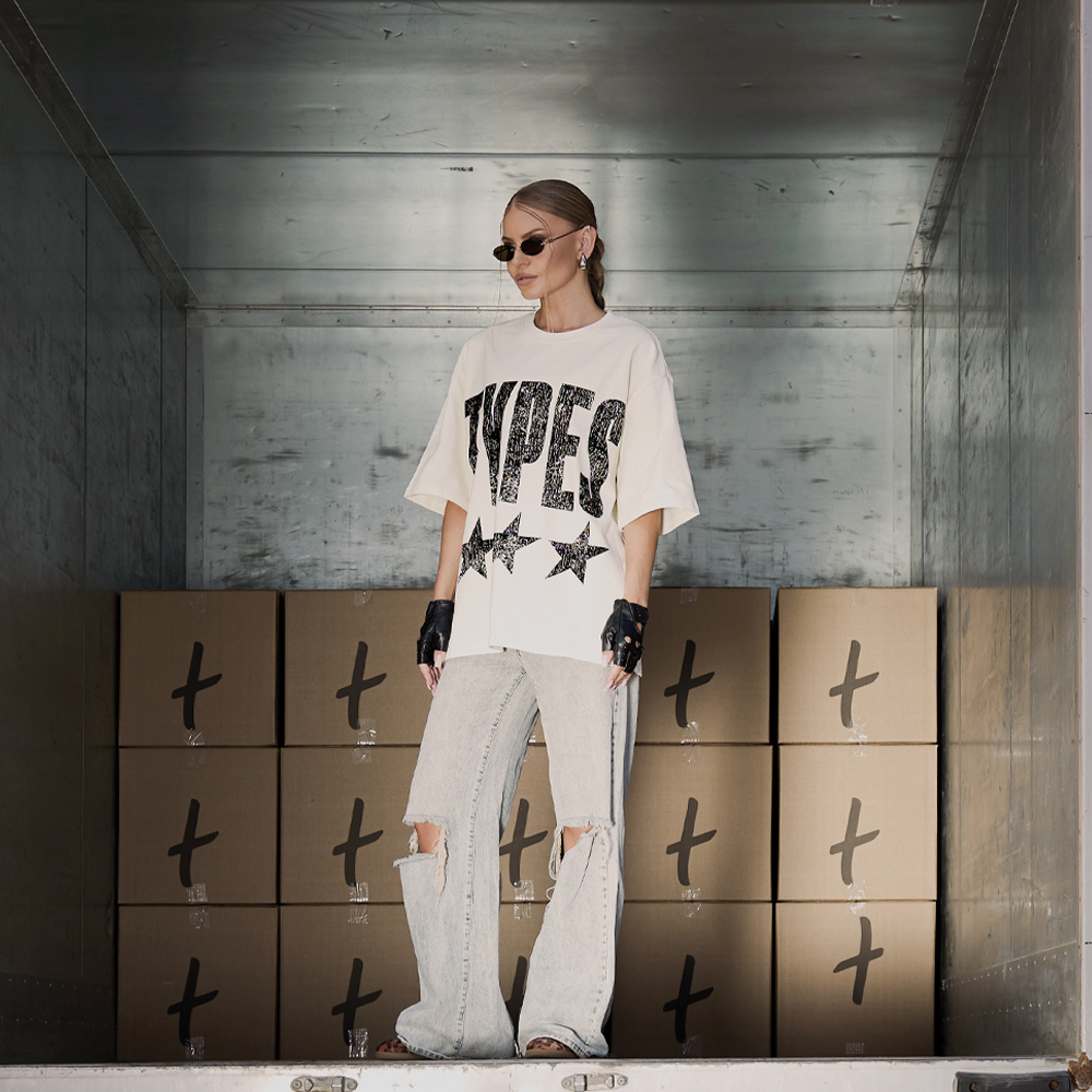 "Stars" T-Shirt, White/Black#114626
