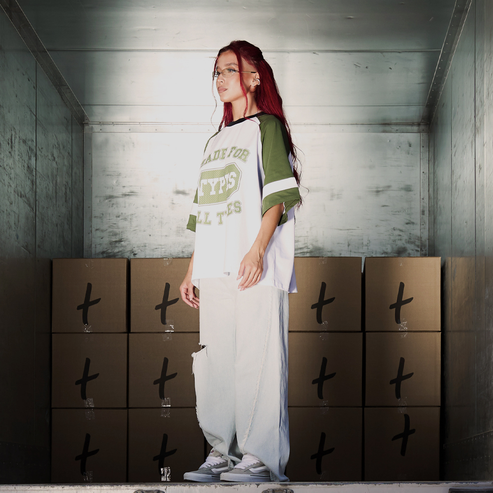 "Old School" T-Shirt, White/Green#114619