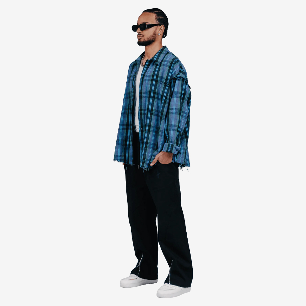 "Plaid" Raw Shirt, Blue#112757
