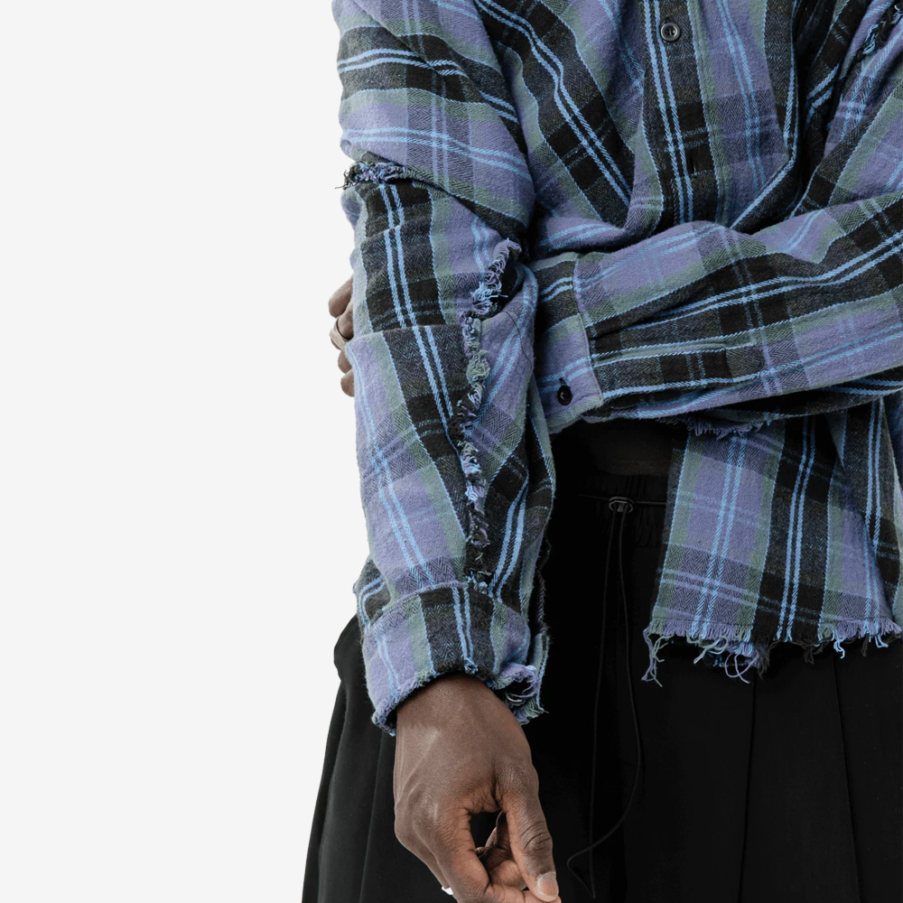 "Plaid" Raw Shirt, Blue#112755