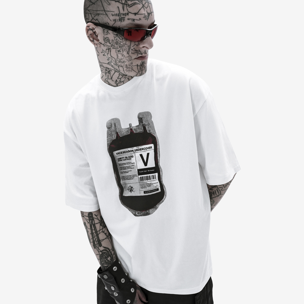 DIRTY BLOOD T-Shirt, White/Black/Red#114832
