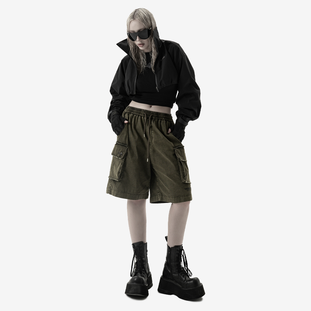 WET MOSS Baggy Shorts, Green#114876