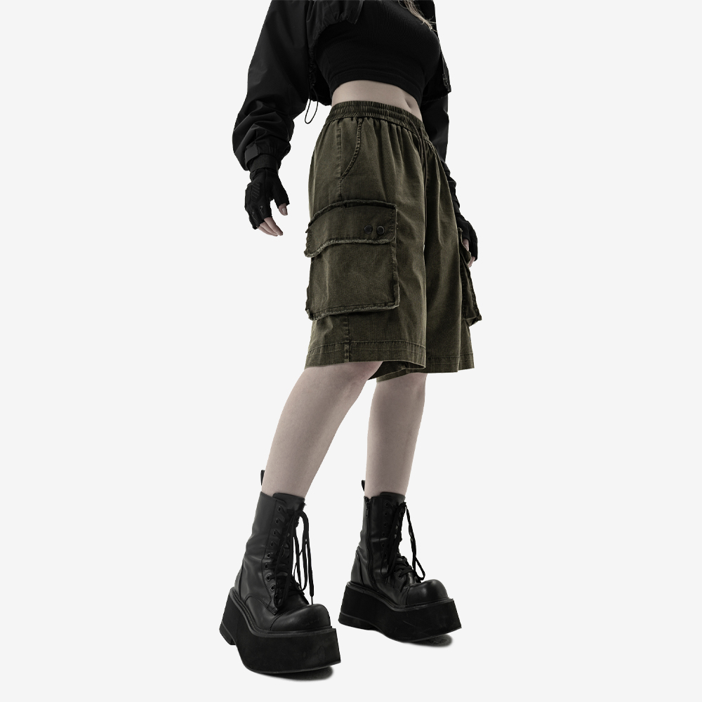 WET MOSS Baggy Shorts, Green#114877