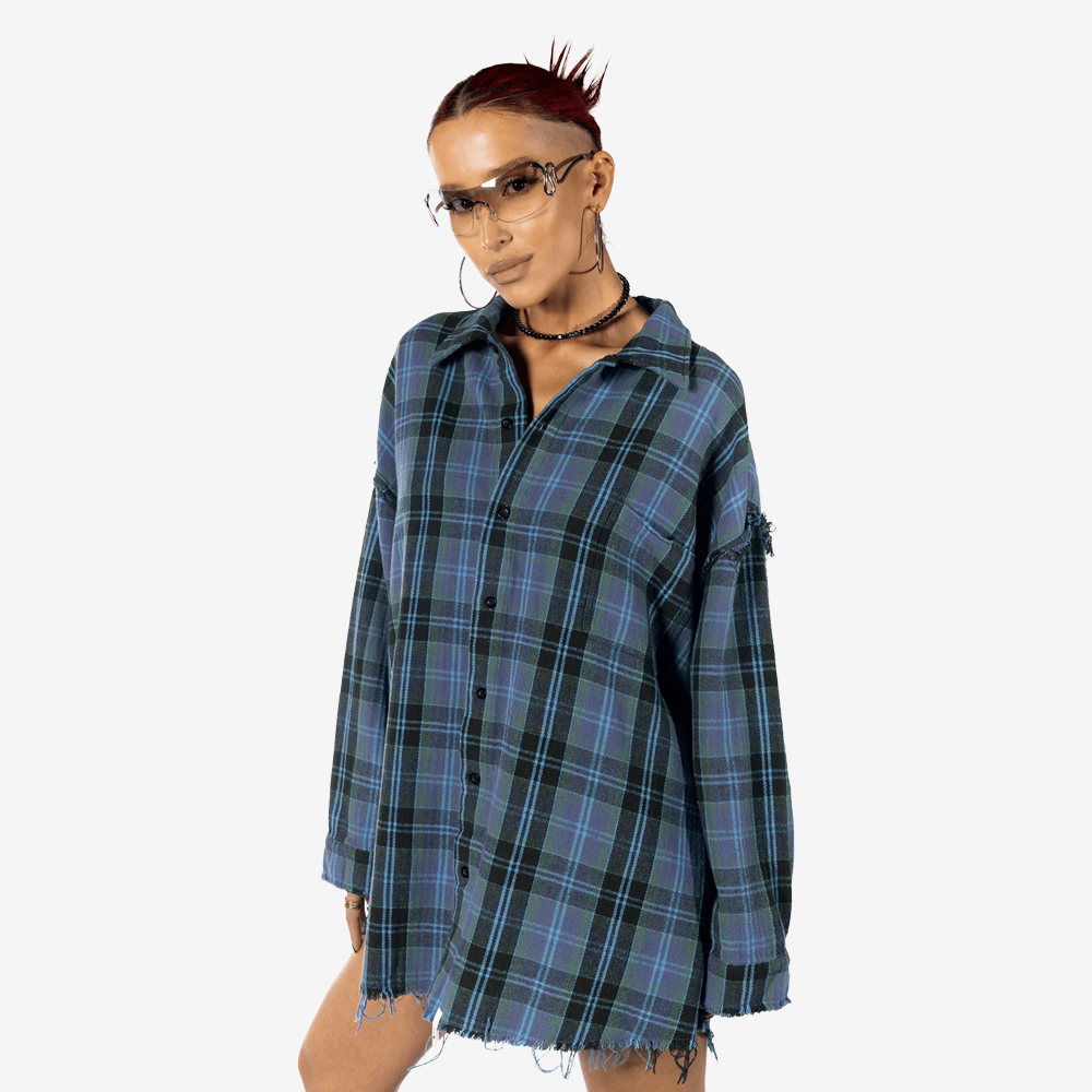 "Plaid" Raw Shirt, Blue#112756