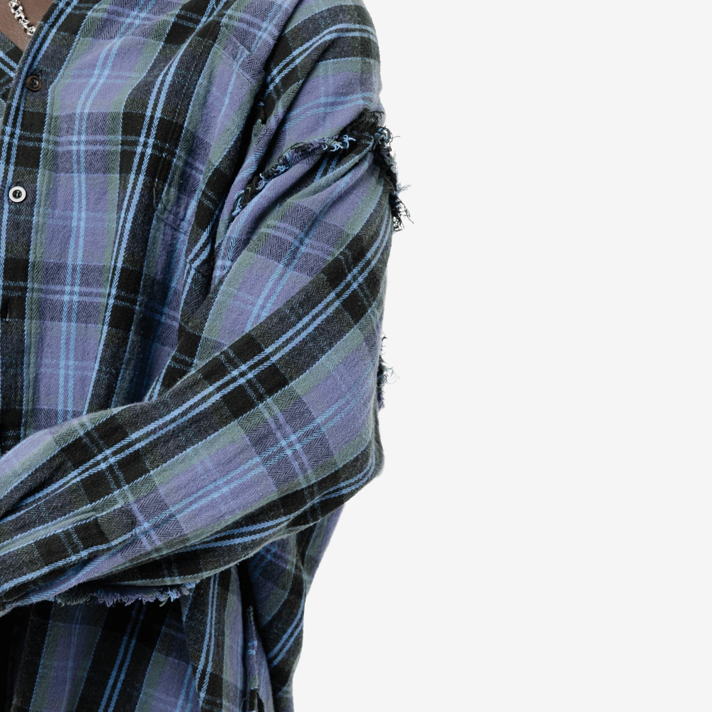 "Plaid" Raw Shirt, Blue#112754