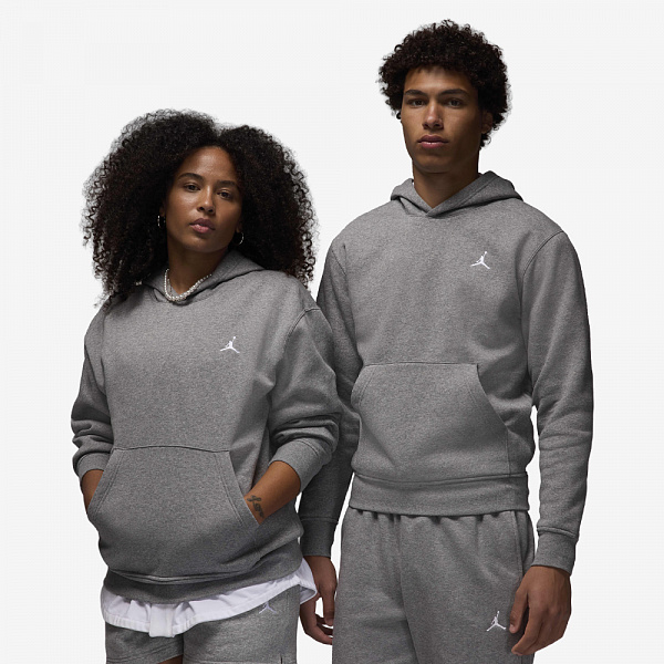 Brooklyn Fleece Pullover Hoodie, Carbon Heather/White