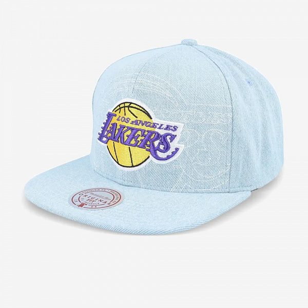 Los Angeles Lakers NBA Denim Stitcher Snapback, Light Blue