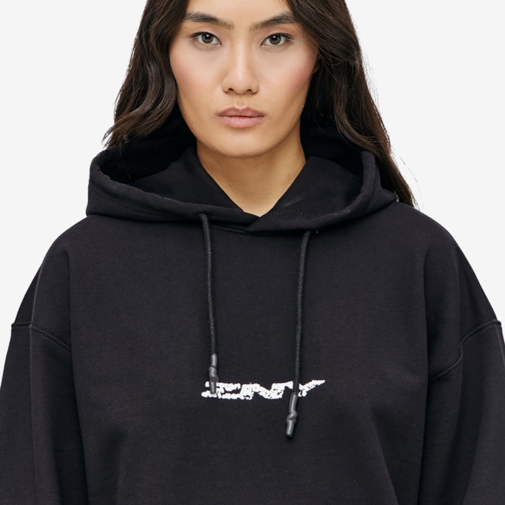 Aged Logo Hoodie, Black/White#93088