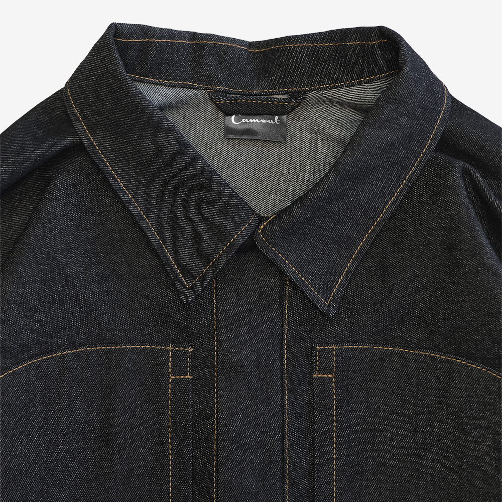 Wide Cropped Denim Jacket, Black/Orange