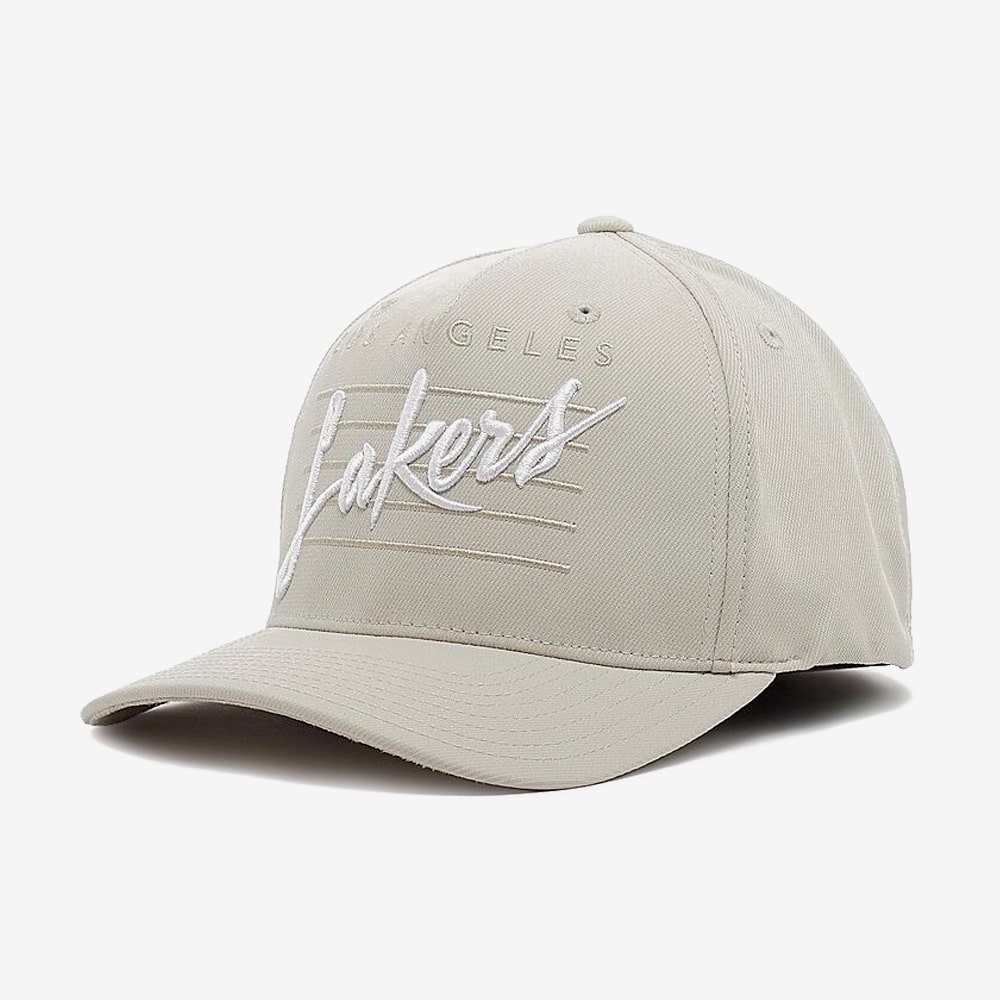 Los Angeles Lakers Cursive Stretch Snapback, Khaki#73715