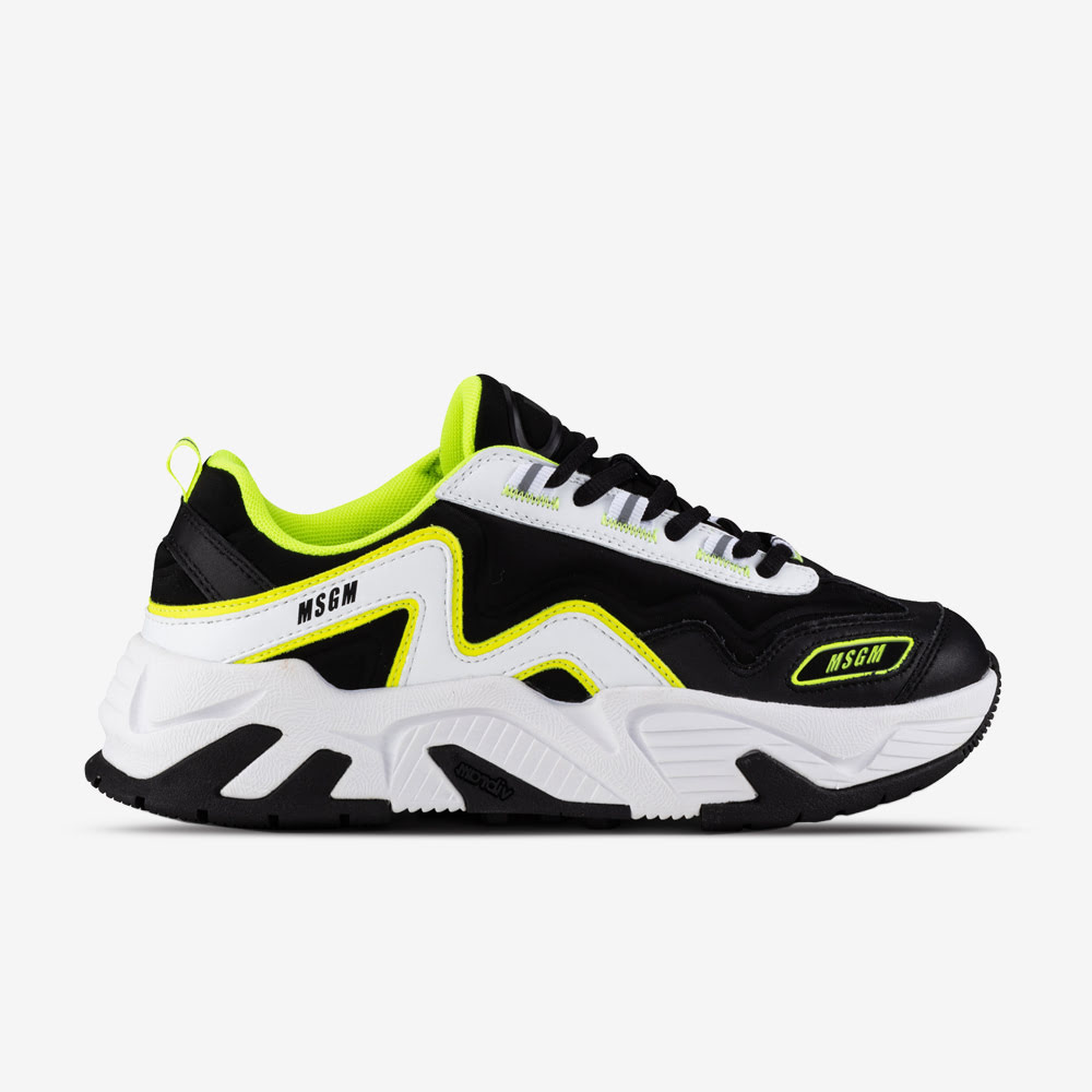 MSGM Sneakers, Black/Pure White/Lime Green#83424