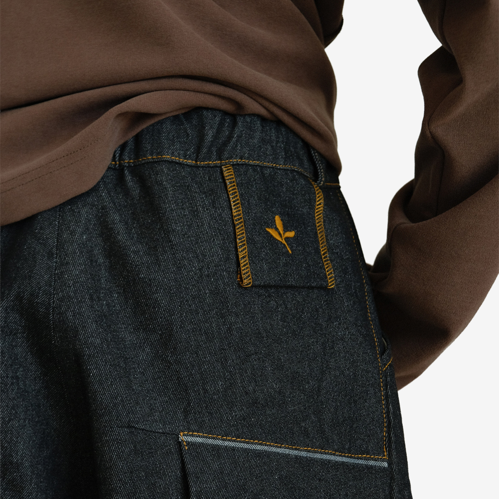 Leaf Inside Out Denim Shorts, Black/Orange#112811