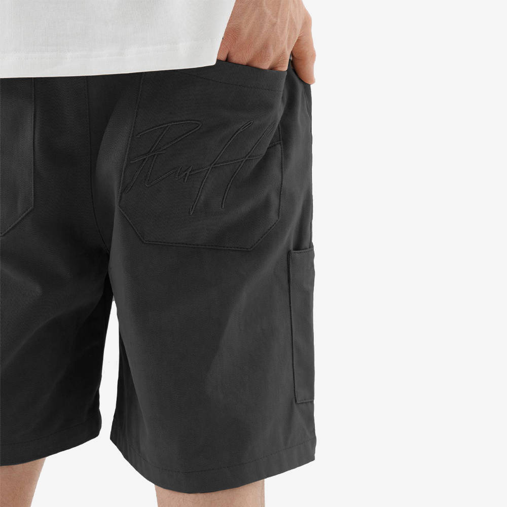 Cargo Embroidered Cursive Shorts, Black#112049