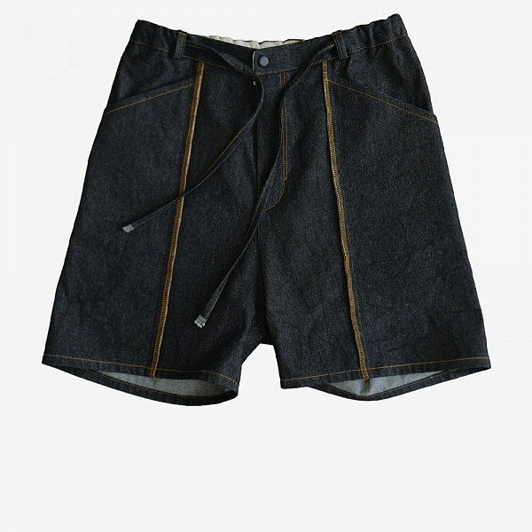 Leaf Inside Out Denim Shorts With Pouch Bag, Black/Orange