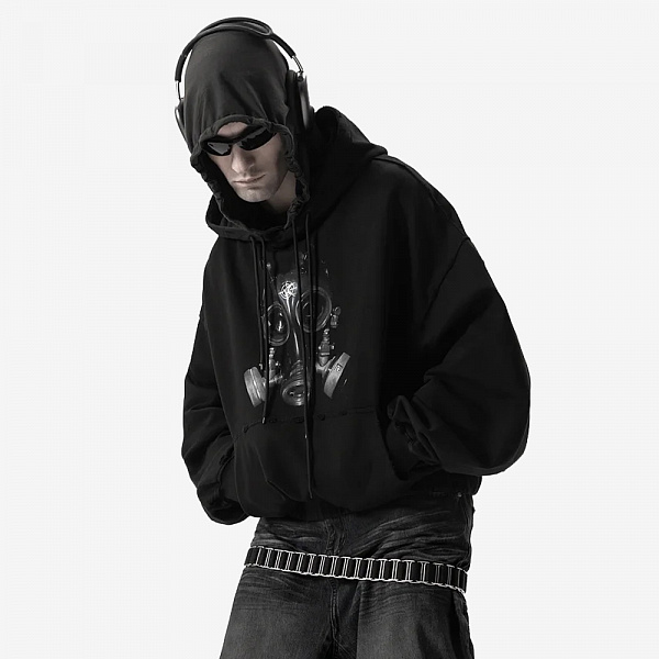 GASMASK Hoodie, Black/Grey